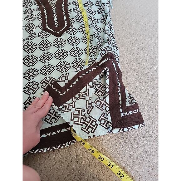 Tory Burch Women’s Blue & Brown Trim Boho Logo Print Long Sleeve Tunic 8 - Picture 9 of 12